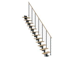 Mittelholmtreppe Dublin + Edelstahlgeländer, 13 Stufen, Ahorn 75cm Treppenl gerade Metallkomp anthrazit