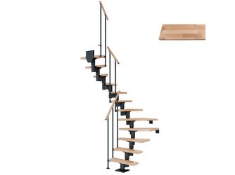 Mittelholmtreppe Dublin + Einzelstabgel., 11 Stufen, Buche 65cm Treppenl 1/2gewend. Metallkomp anthrazit