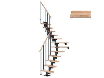 Mittelholmtreppe Dublin + Einzelstabgel., 11 Stufen, Buche 65cm Treppenl 1/4gewend. Metallkomp anthrazit