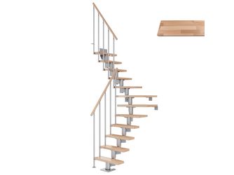 Mittelholmtreppe Dublin + Einzelstabgel., 11 Stufen, Buche 75cm Treppenl 1/4gewend. Metallkomp perlgrau