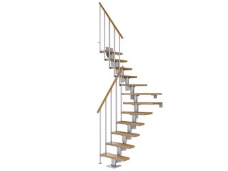 Mittelholmtreppe Dublin + Einzelstabgel., 11 Stufen, Eiche 65cm Treppenl 1/4gewend. Metallkomp perlgrau