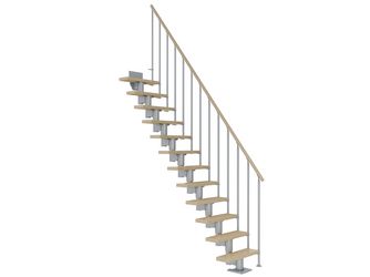 Mittelholmtreppe Dublin + Einzelstabgel., 12 Stufen, Ahorn 75cm Treppenl gerade Metallkomp perlgrau