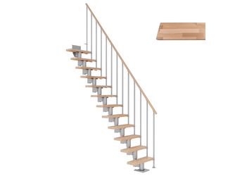 Mittelholmtreppe Dublin + Einzelstabgel., 12 Stufen, Buche 75cm Treppenl gerade Metallkomp perlgrau