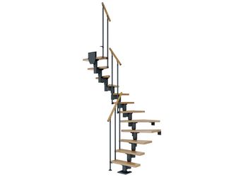 Mittelholmtreppe Dublin + Einzelstabgel., 12 Stufen, Eiche 65cm Treppenl 1/2gewend. Metallkomp anthrazit