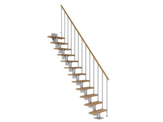 Mittelholmtreppe Dublin + Einzelstabgel., 12 Stufen, Eiche 75cm Treppenl gerade Metallkomp perlgrau