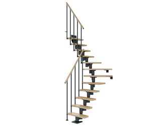 Mittelholmtreppe Dublin + Einzelstabgel., 13 Stufen, Ahorn 65cm Treppenl 1/4gewend. Metallkomp anthrazit