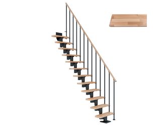 Mittelholmtreppe Dublin + Einzelstabgel., 13 Stufen, Buche 75cm Treppenl gerade Metallkomp anthrazit