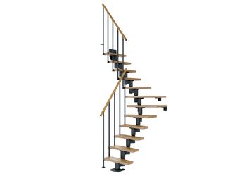 Mittelholmtreppe Dublin + Einzelstabgel., 13 Stufen, Eiche 75cm Treppenl 1/4gewend. Metallkomp anthrazit