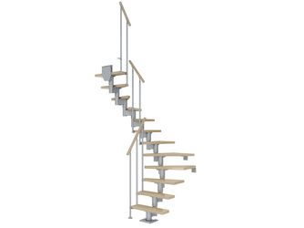 Mittelholmtreppe Dublin + Einzelstabgel., 14 Stufen, Ahorn 75cm Treppenl 1/2gewend. Metallkomp perlgrau
