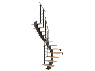 Mittelholmtreppe Frankfurt + Designgel, 65cm Treppenl 1/2 gew. 11 Stufen Buche geölt, Metallkomp antrhazit