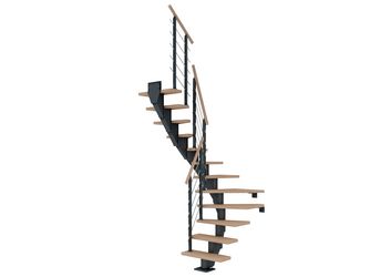 Mittelholmtreppe Frankfurt + Designgel, 65cm Treppenl 1/2 gew. 11 Stufen Eiche geölt, Metallkomp antrhazit