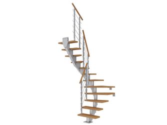 Mittelholmtreppe Frankfurt + Designgel, 65cm Treppenl 1/2 gew. 12 Stufen Eiche geölt, Metallkomp perlgrau