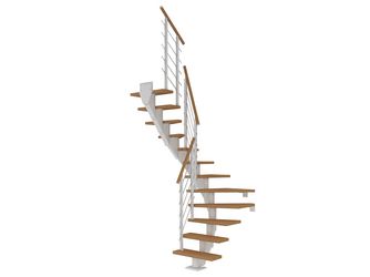 Mittelholmtreppe Frankfurt + Designgel, 65cm Treppenl 1/2 gew. 12 Stufen Eiche geölt, Metallkomp weiß
