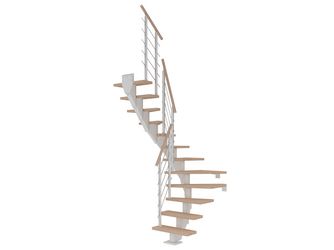 Mittelholmtreppe Frankfurt + Designgel, 65cm Treppenl 1/2 gew. 12 Stufen Eiche weiß, geölt, Metallkomp weiß