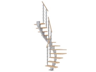 Mittelholmtreppe Frankfurt + Designgel, 65cm Treppenl 1/2 gew. 13 Stufen Buche geölt, Metallkomp perlgrau