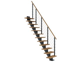 Mittelholmtreppe Frankfurt + Designgel, 65cm Treppenl gerade 12 Stufen Eiche geölt, Metallkomp antrhazit