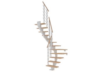 Mittelholmtreppe Frankfurt + Designgel, 75cm Treppenl 1/2 gew. 12 Stufen Buche geölt, Metallkomp weiß