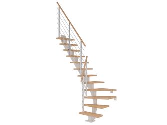 Mittelholmtreppe Frankfurt + Designgel, 75cm Treppenl 1/4 gew. 11 Stufen Buche geölt, Metallkomp weiß