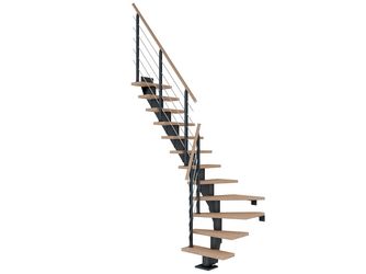 Mittelholmtreppe Frankfurt + Designgel, 75cm Treppenl 1/4 gew. 11 Stufen Eiche weiß, geölt, Metallkomp antrhazit