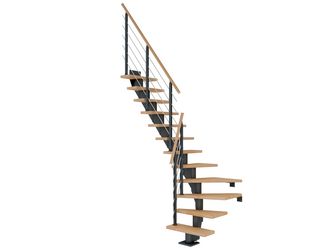 Mittelholmtreppe Frankfurt + Designgel, 75cm Treppenl 1/4 gew. 12 Stufen Buche geölt, Metallkomp antrhazit
