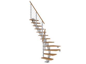 Mittelholmtreppe Frankfurt + Designgel, 75cm Treppenl 1/4 gew. 12 Stufen Eiche geölt, Metallkomp perlgrau
