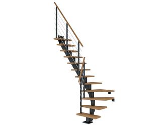 Mittelholmtreppe Frankfurt + Designgel, 75cm Treppenl 1/4 gew. 13 Stufen Eiche geölt, Metallkomp antrhazit