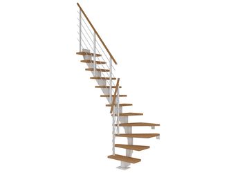 Mittelholmtreppe Frankfurt + Designgel, 75cm Treppenl 1/4 gew. 13 Stufen Eiche geölt, Metallkomp weiß