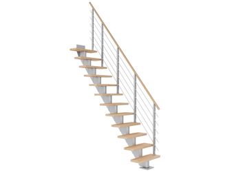 Mittelholmtreppe Frankfurt + Designgel, 75cm Treppenl gerade 11 Stufen Buche geölt, Metallkomp perlgrau