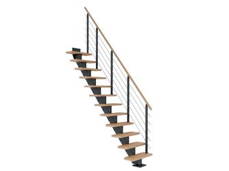 Mittelholmtreppe Frankfurt + Designgel, 75cm Treppenl gerade 12 Stufen Buche geölt, Metallkomp antrhazit