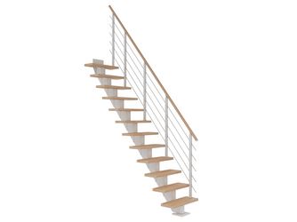 Mittelholmtreppe Frankfurt + Designgel, 75cm Treppenl gerade 12 Stufen Buche geölt, Metallkomp weiß