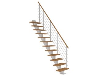 Mittelholmtreppe Frankfurt + Designgel, 75cm Treppenl gerade 12 Stufen Eiche geölt, Metallkomp weiß