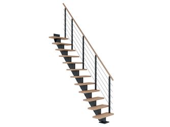 Mittelholmtreppe Frankfurt + Designgel, 75cm Treppenl gerade 13 Stufen Eiche weiß, geölt, Metallkomp antrhazit