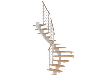 Mittelholmtreppe Hamburg + Designgel 75cm Treppenl 1/2gewendelt 11 Stufen Buche geölt, Metallkomp weiß