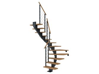 Mittelholmtreppe Hamburg + Designgel 75cm Treppenl 1/2gewendelt 12 Stufen Eiche geölt, Metallkomp anthrazit