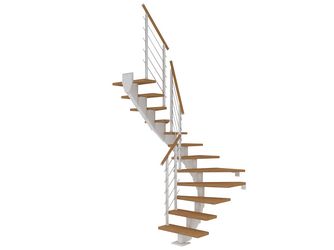 Mittelholmtreppe Hamburg + Designgel 75cm Treppenl 1/2gewendelt 14 Stufen Eiche geölt, Metallkomp weiß