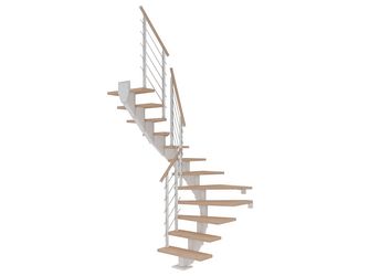 Mittelholmtreppe Hamburg + Designgel 75cm Treppenl 1/2gewendelt 14 Stufen Eiche weiß, geölt, Metallkomp weiß