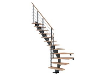 Mittelholmtreppe Hamburg + Designgel 75cm Treppenl 1/4gewendelt 14 Stufen Buche geölt, Metallkomp anthrazit