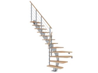 Mittelholmtreppe Hamburg + Designgel 75cm Treppenl 1/4gewendelt 14 Stufen Buche geölt, Metallkomp perlgrau