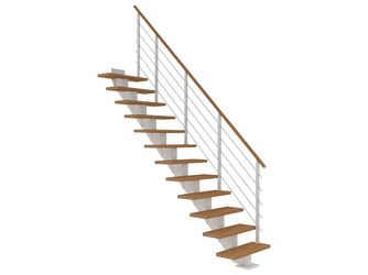 Mittelholmtreppe Hamburg + Designgel 75cm Treppenl gerade 11 Stufen Eiche geölt, Metallkomp weiß