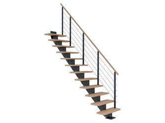 Mittelholmtreppe Hamburg + Designgel 75cm Treppenl gerade 11 Stufen Eiche weiß, geölt, Metallkomp anthrazit