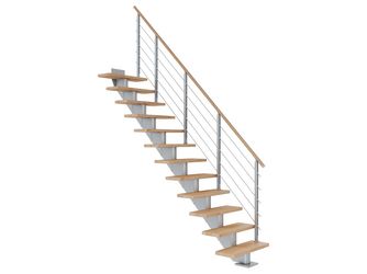 Mittelholmtreppe Hamburg + Designgel 75cm Treppenl gerade 12 Stufen Buche geölt, Metallkomp perlgrau