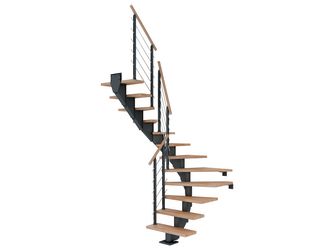 Mittelholmtreppe Hamburg + Designgel 85cm Treppenl 1/2gewendelt 11 Stufen Buche geölt, Metallkomp anthrazit