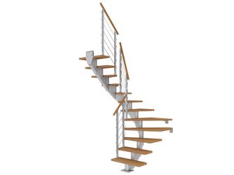 Mittelholmtreppe Hamburg + Designgel 85cm Treppenl 1/2gewendelt 14 Stufen Eiche geölt, Metallkomp perlgrau
