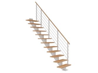 Mittelholmtreppe Hamburg + Designgel 85cm Treppenl gerade 11 Stufen Buche geölt, Metallkomp weiß