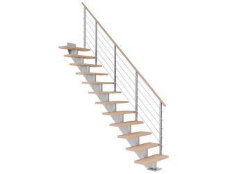 Mittelholmtreppe Hamburg + Designgel 85cm Treppenl gerade 13 Stufen Eiche weiß, geölt, Metallkomp perlgrau