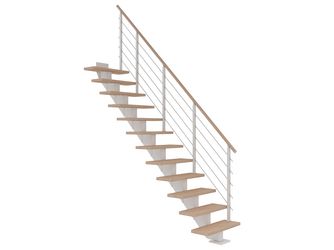 Mittelholmtreppe Hamburg + Designgel 85cm Treppenl gerade 14 Stufen Eiche weiß, geölt, Metallkomp weiß