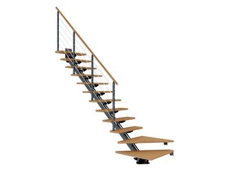 Mittelholmtreppe Sydney + Designgel 11 Stufen Eiche geölt, Treppenl 1/4gewend. Metallkomp anthrazit