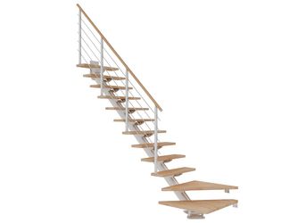 Mittelholmtreppe Sydney + Designgel 12 Stufen Buche geölt, Treppenl 1/4gewend. Metallkomp weiß