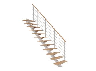 Mittelholmtreppe Sydney + Designgel 12 Stufen Buche geölt, Treppenl gerade Metallkomp weiß