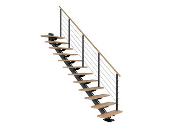 Mittelholmtreppe Sydney + Designgel 13 Stufen Buche geölt, Treppenl gerade Metallkomp anthrazit